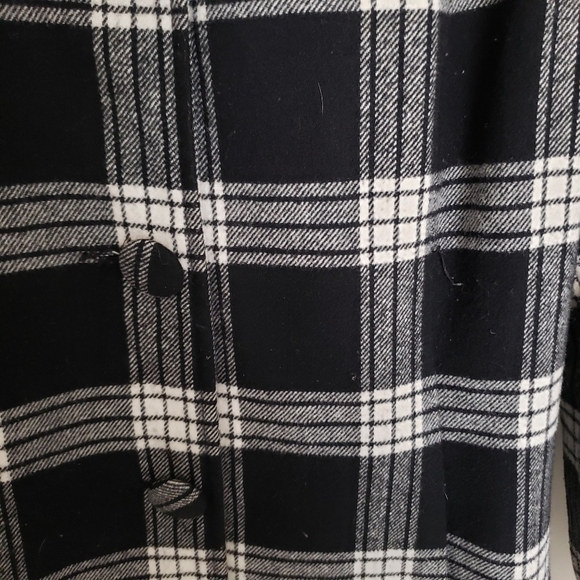 Merona Buffalo Check Black & White Plaid Wool Blend Coat Small Tartan - Picture 3 of 10
